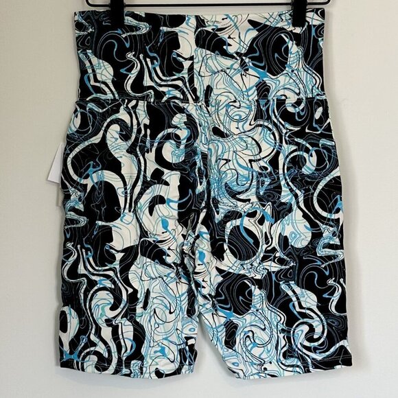 NWT BP by Nordstrom High Waist Bike Shorts in Black Blue Meridian Print - Med - Picture 6 of 6